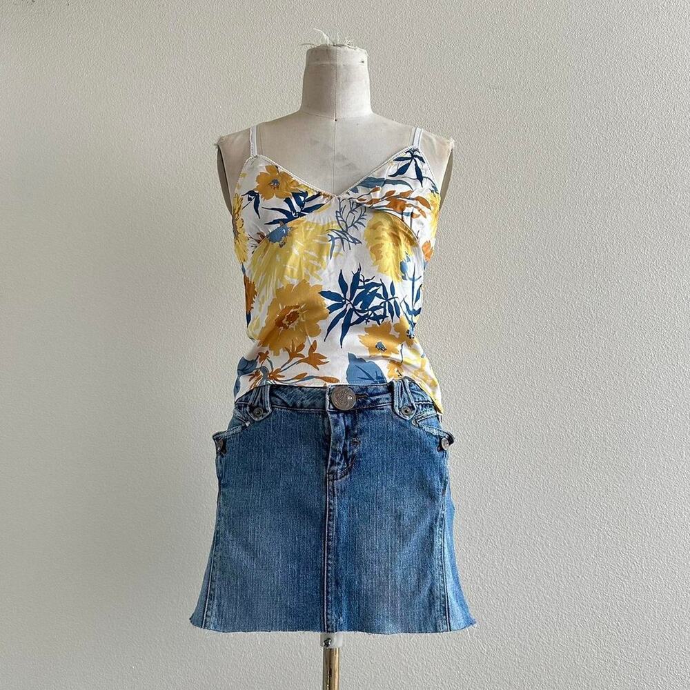 handmade yellow blue floral silk blend camisole